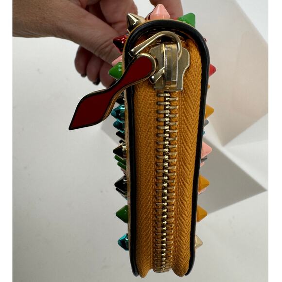 Christian Louboutin Yellow Multicolor Calfskin Panettone Spiked Zip Wallet - Picture 6 of 6